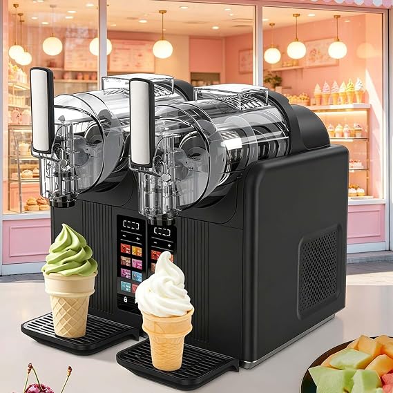 Slush Machine | Soft ServeIce Cream Maker | Slushy Machine Dual Tank 2x2L for Home/Commercial,No ice needed w/Rapid Chill&Temperature Control/Touchscreenfor Margarita,Frappe,Easy Clean Black