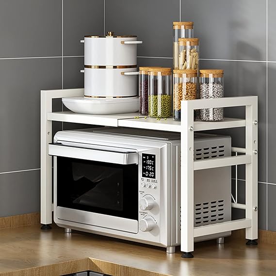 2-Tier Expandable Microwave Shelf, Adjustable Carbon Steel Rack 40-60cm
