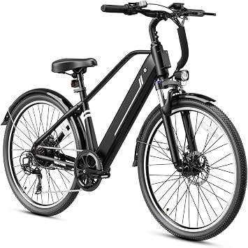 Jasion 26" Electric Bike for Adults, Internal Removable Battery Ebike with 3 Modes & 7-Speed, 1400W Peak Motor, Max 28Mph & 50Miles, Shock Absorber, Electric City Commuter Bicycle