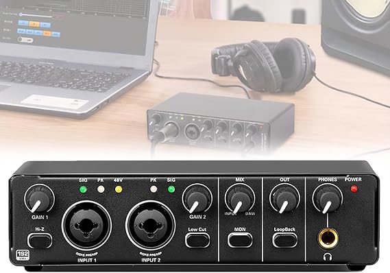 USB Audio Interface, 24-bit/192kHz Mixer with Microphone Preamplifier for Live Streaming, Recording, and Audiobook Production