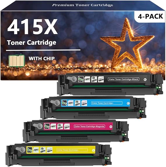 415X Toner Cartridges(with Chip) Compatible for HP 415X 415A W2030X W2031X W2032X W2033X Toner, Work for HP Color Pro M454 Series M479 Series Printers, 1 Set