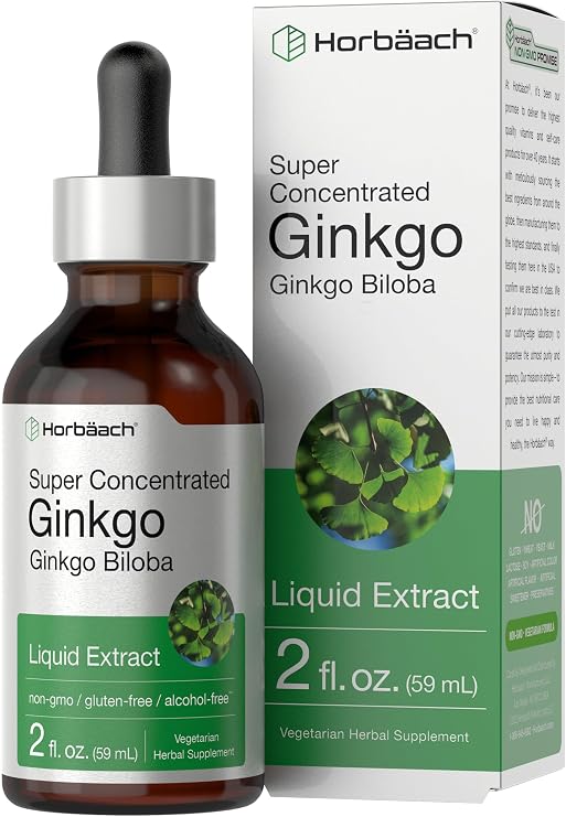 Horbaach Ginkgo Biloba Extract Liquid | 2 fl oz | Alcohol-Free Herb Supplement | Vegetarian, Non-GMO, Gluten Free