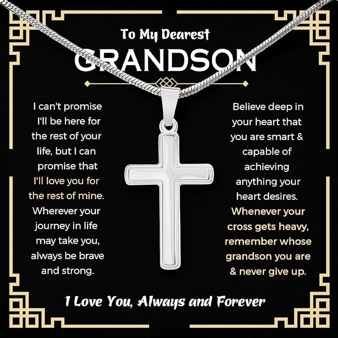 To My Grandson Cross Necklace From Grandma Or Grandpa With Message Card