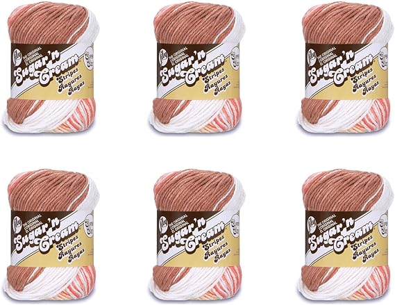 Lily Sugar'N Cream Super Size Natural Stripes Yarn - 6 Pack of 71g/2.5oz - Cotton - 4 Medium (Worsted) - 150 Yards - Knitting/Crochet