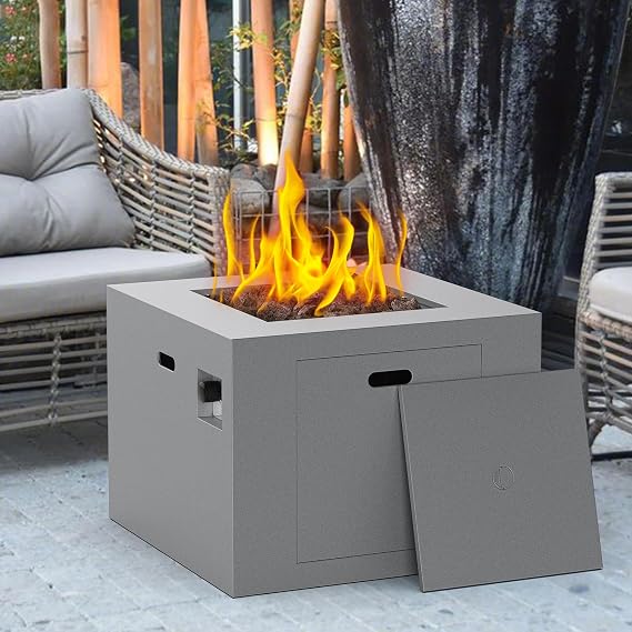 Mazatzal 32 Inch Square Propane Fire Pit Table, Gray
