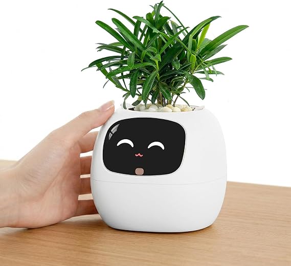 Ivy Interactive AI Desk Companion & Smart Plant Pet Indoor Planter Ivory | 100+ Expressions for Office Decor & Unique Gift for Plant Lovers and Coworkers