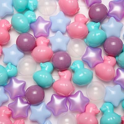 TRENDPLAY Ball Pit Balls Shapes Pastel, Duck Star Shape Non Toxic for Toddlers Kids Baby Girls Boys Dogs Soft Play,Party, 50 100 200