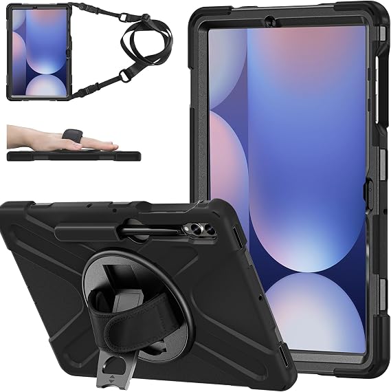 ZenRich Case for Samsung Galaxy Tab S10 Plus/S9FE Plus/S9 Plus 12.4 inch | Heavy Duty Shockproof Protective Case with S Pen Holder, 360 Rotating Kickstand, Hand Strap & Shoulder Belt