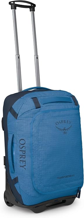 Osprey Transporter 40L Wheeled Travel Duffel Bag, Blue OS | wheeled duffel, rolling suitcase, carry on luggage, travel bag, carry on travel, flight friendly, wheeled luggage, Blue color