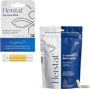 Herstat Daily Defense Duo for Between Outbreaks | Immune Support + Lip Health For Cold Sore Prone Lips | L-Lysine & Propolis Supplement + Daily Lip Care Stick