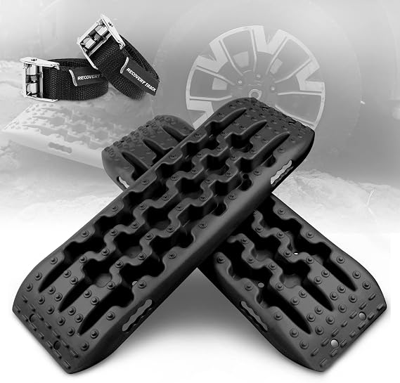 XPV AUTO Recovery Tracks Traction Boards Tire Ladder 4WD Mat for 4X4 Offroad Sand Snow Mud(Black)