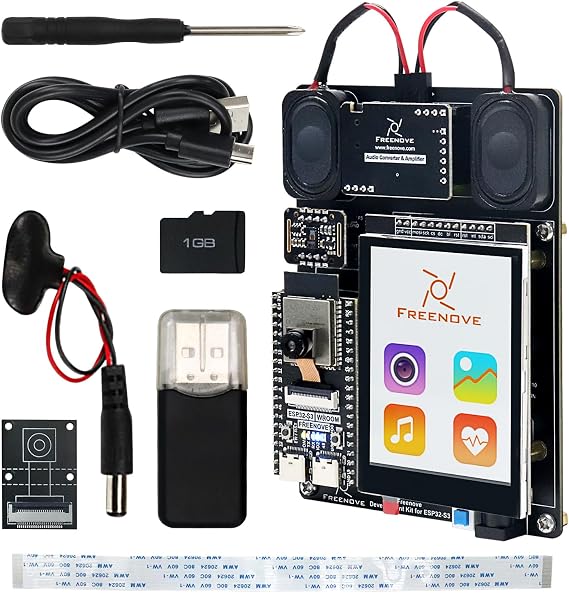 Freenove Development Kit for ESP32-S3 ESP32 S3 CAM (Included), Dual-core 32-bit 240 MHz Microcontroller, Onboard Camera Wireless, Touch Screen Stereo Speakers Heart Rate Sensor, Tutorial Code