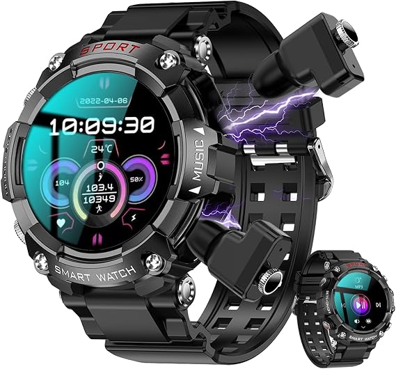 Smart Watch with Earbuds for Men Women,1.52" HD Screen,9D Sound,Fitness & Sleep Monitor, Bluetooth Call, Message notifcation, Android Phones and iOS Compatible, Rugged Durability SmartWatch