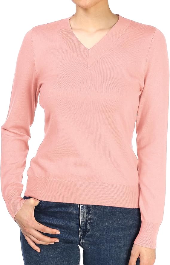 LALABEE Women's V-Neck Long Sleeve Soft Stretch Pullover Knit Top Sweater (S~XXL)