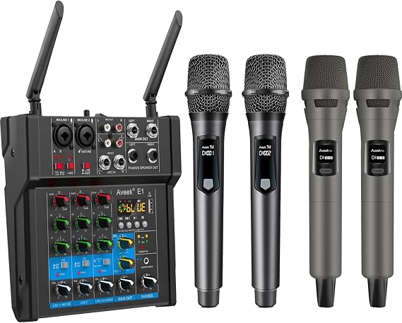 Aveek 150W x2 Powered Amplifier Audio Mixer and Microphone