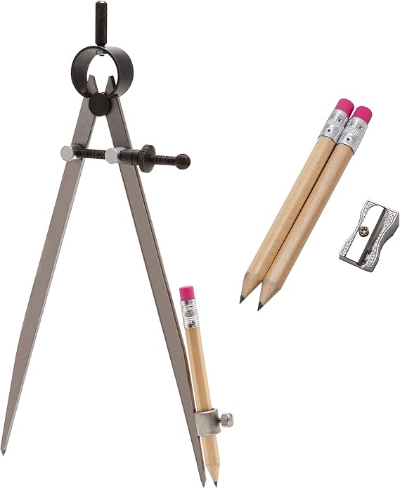 ALLY Tools 8 Inch Precision Locking Spring Divider/Woodworking Compass with Pencil Holder INCLUDES Two Pencils and Pencil Sharpener Ideal for Drawing, Drafting, Carpentry
