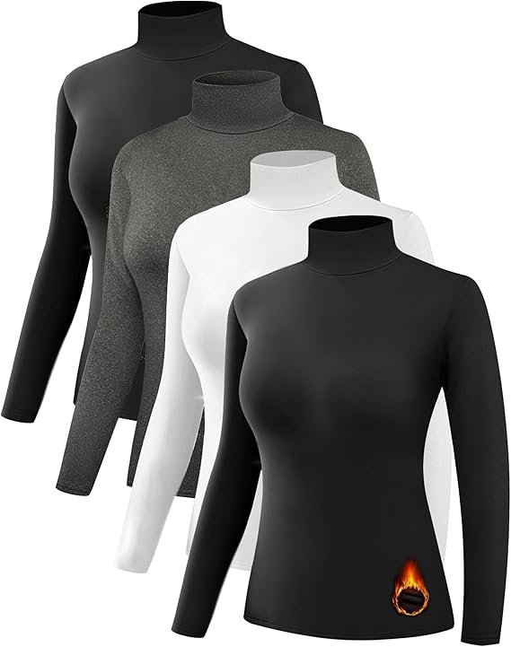 Dalavch 4 Pack Womens Thermal Turtleneck Shirts Fleece Lined for Winter | Turtle Neck, Long Sleeve, Compression, Basic, Pullover, Base Layer, Tops