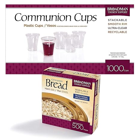 Broadman Communion Bread, Hard, 500 Count and Plastic Cup 1,000 Count Value Bundle