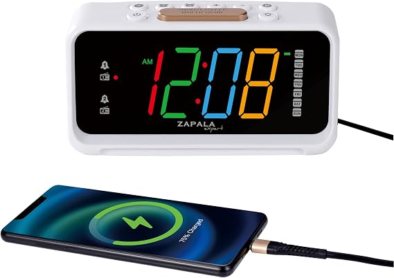 Zapala エキスパート目覚まし時計ラジオ、2つのアラーム ジャンボledディスプラグインデジタルfmクロックラジオ Usb充電ポート付き、曜日表示、音量と調光調整、常夜灯、深い眠りの子供のためのスヌーズ