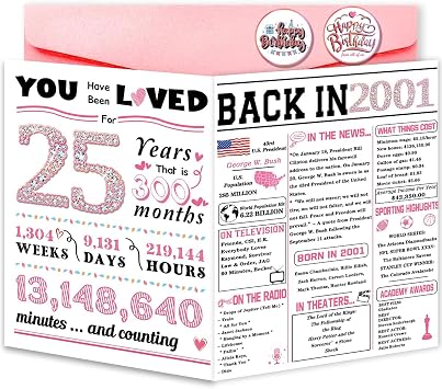 25th Birthday Card,Happy 25th Birthday Gifts for Women,Best 25th Birthday Decorations for Her, 25 Year Old Birthday Cards for Sister Friends,25th Birthday Gift Ideas