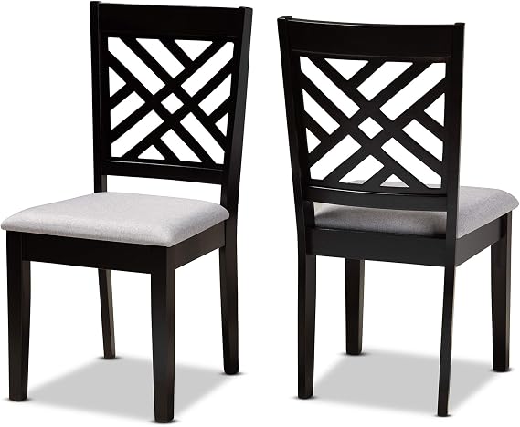 Baxton Studio Fallon Dining Chair Set - Grey Fabric Upholstered, Espresso Brown Wooden Frame, 2-Piece