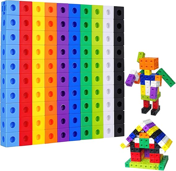 100 Pcs Counting Blocks Maths for Children Counting Cubes with 10 Colours Maths Cubes Building Blocks Maths Counters for Kids Connecting Toys Linking Cubes for School & Home Early Maths Learning