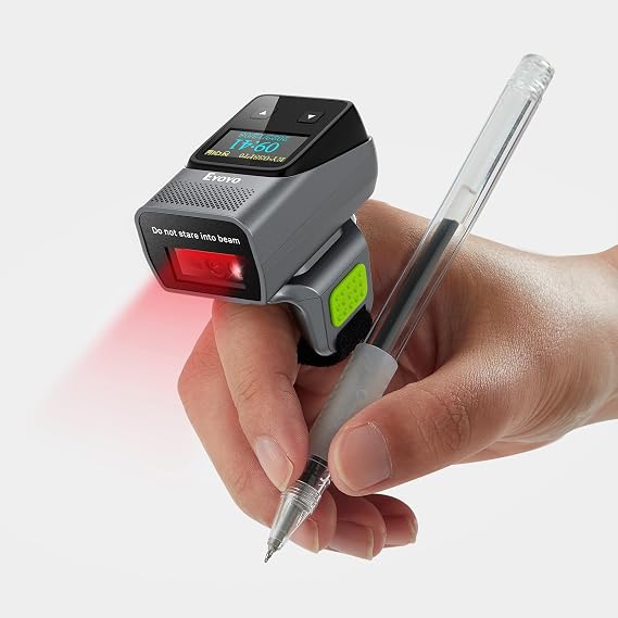 Eyoyo Mini Wearable Bluetooth Finger Ring 1D&2D Barcode Scanner with Screen