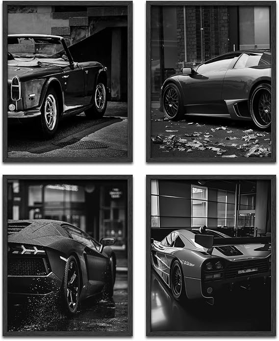 LNLAGBO Car Poster Wall Art Prints,Black Car Canvas Wall Art Set of 4