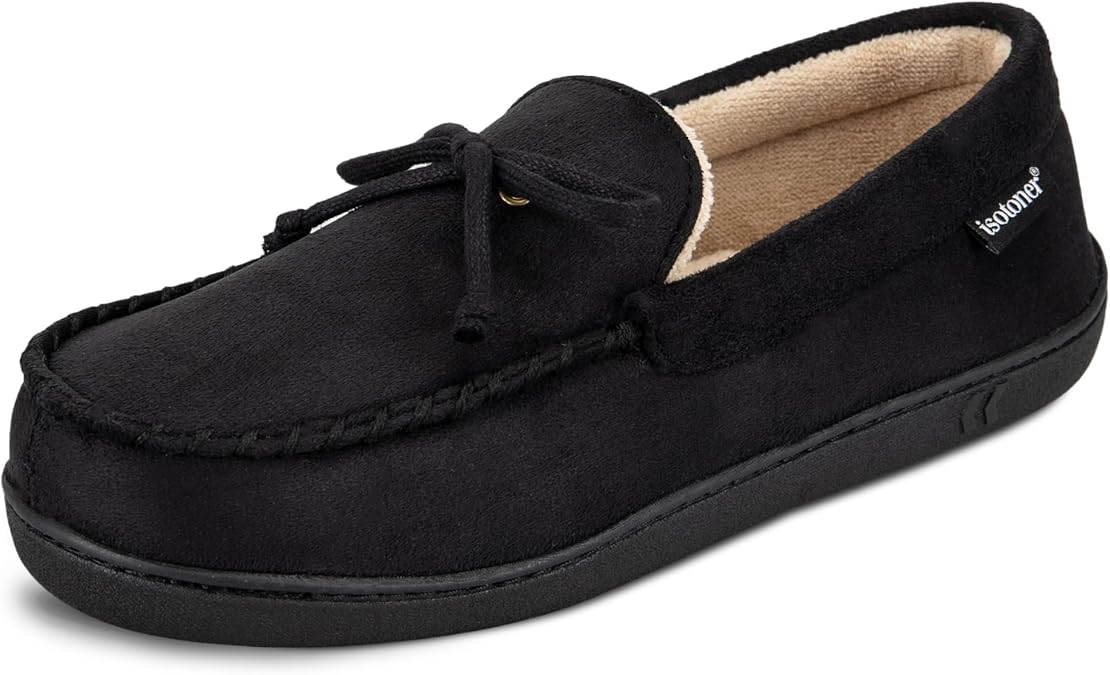 isotoner Men's Slip-on Indoor/Outdoor Microsuede Memory Foam Comfort Moccasin Slippers