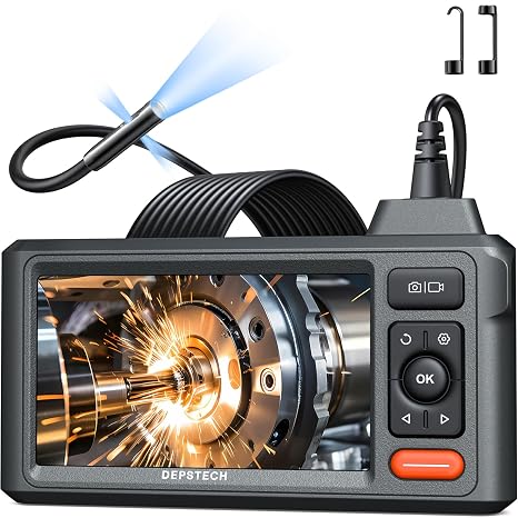 DEPSTECH Triple Lens Inspection Endoscope Camera with Light, 5" IPS Screen