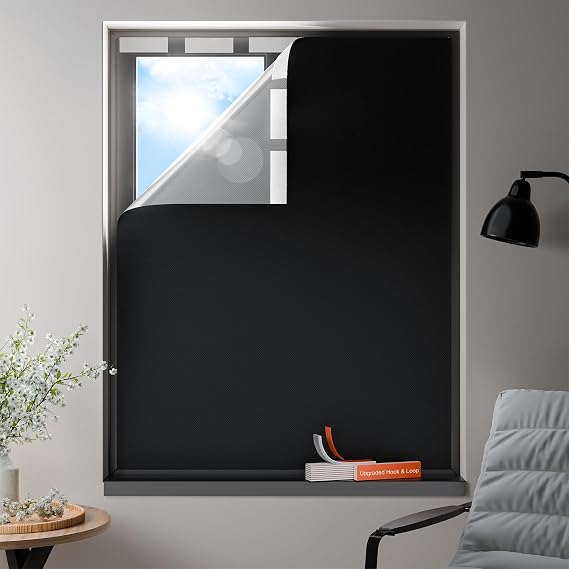 100% Blackout Curtains, Portable No Drill Window Shades, DIY Blackout Window Cover with Hook and Loop, for Bedroom, Baby Nursery, Travel, DormRoom, Apartment (42" x 60")