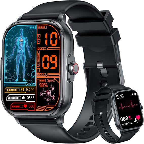 Smartwatch for Men Women Fitness Tracker: 2.01" HD ECG Smart Watch IP68 Waterproof Blood Pressure Oxygen Heart Rate Monitor Answer Make Call Step Counter Digital Touch Screen Sport Band Android iPhone