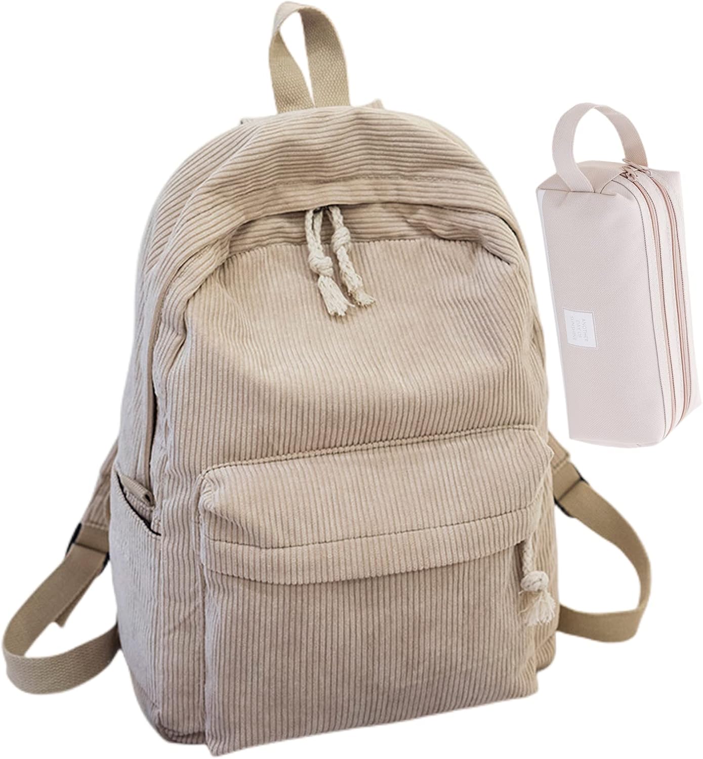 Teen Girls' Corduroy Backpack School Students Bookbag Lightweight Laptop Backpack for School Travel Outdoor Back To School Khaki