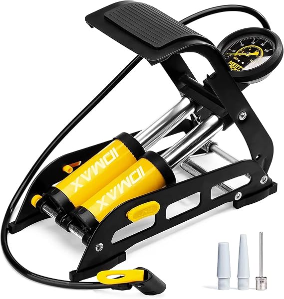 Double Barrel Foot Pump, IDMAX Bike Floor Pump with 160PSI Pressure Gauge Double Cylinder Bike Pump Portable Bicycle Pump Bicycle Tire Pump Bike Floor Air Inflator Pump Fits Schrader and Presta Valve