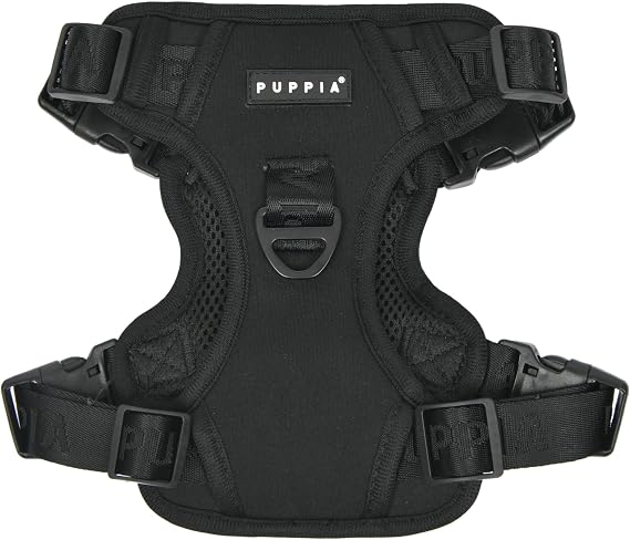 Puppia Jarek Dog Harness H Comfortable Sturdy Handle Adjustable Neck and Chest for Small and Medium Dogs - Black - M