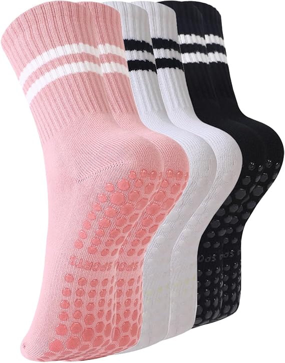 BONANGEL Pilates Socks with Grips for Women, 3 Pairs Womens Grippy Socks