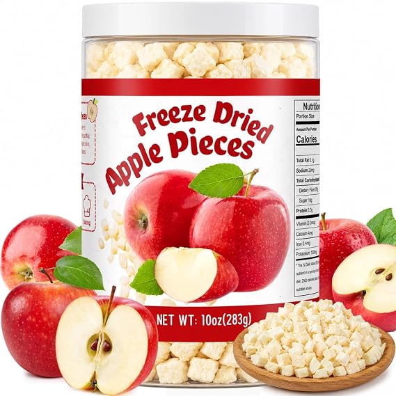 10oz Freeze Dried Diced Apple Pieces, No Sugar Added Crispy Fruit Snacks