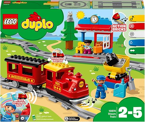 LEGO DUPLO Buharlı Tren 10874 Eğlence Oyuncağı - 2 Yaş ve Üzeri Çocuklar için Oyuncak Yapım Seti, Doğum Günü Hediyesi Fikri(59 Parça)