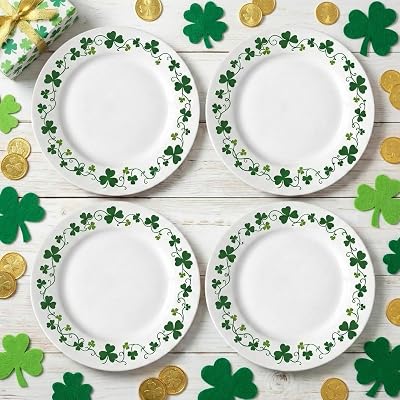 Hushee 6 Pcs St. Patricks Day Ceramic Shamrock Plates 6 Inch Irish Dessert Platter Serving Plate Clover Leaf Salad Dishes Tableware for St. Patricks Celebration, Dinner Party, Gift Stylish