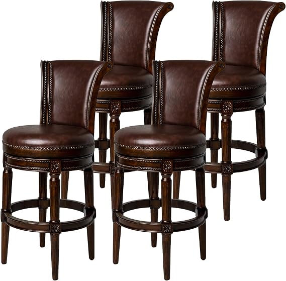 Maven Lane Pullman Bar Stool, Dark Brown, Brown Faux Leather, 31", Set of 4