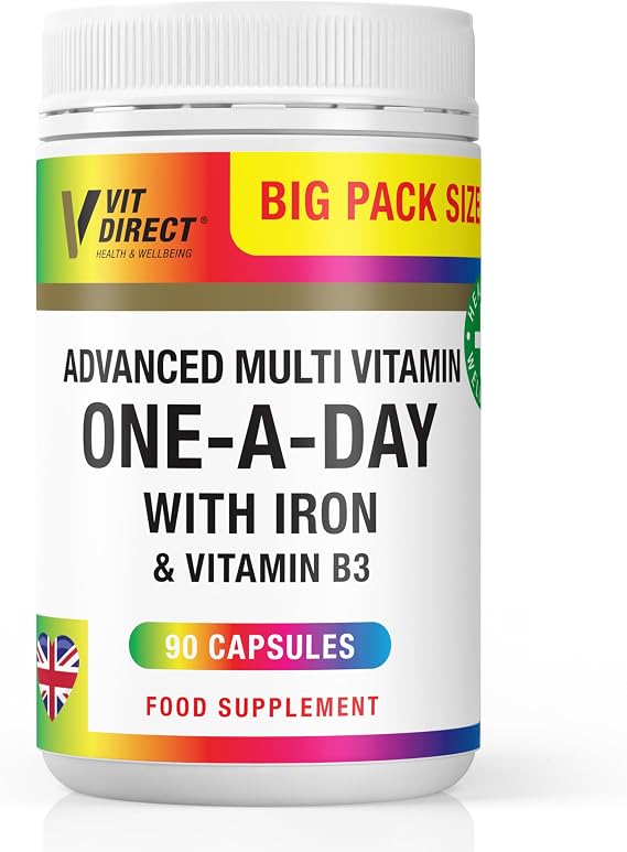 Advanced Multi Vitamins - One A Day - Includes Iron & Vitamin B3-90 Capsules for 90 Days - Health & Wellbeing Food Supplement - Amazon Vitamins