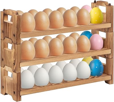 Egg Holder Countertop, 3-tire Solid Wooden Egg Holder, Stackable Egg Storage Easter Basket Holding Up to 36 Fresh Eggs, Chicken, Duck Eggs - Unfinished