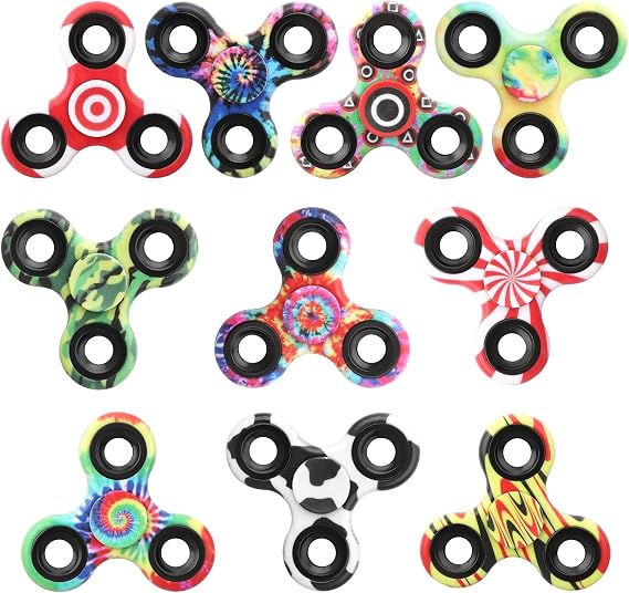 10 Pack Fidget Spinner Bulk Christmas Party Favors Supplies for Kid Adult, Metal Tri-Spinner Fidget Toy Set Durable Hand Spinner for Stress Relief EDC, Classrom Prize Bag Filler Stuffer
