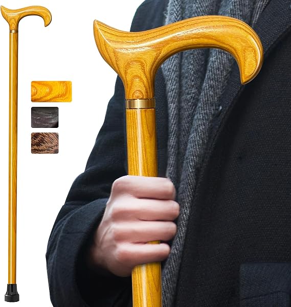 Wooden Walking Cane for Men and Women, Handmade, Support up to 500 lbs Canes for Seniors,Ergonomic, Natural Solid Wood High-end Derby Cane Suitable for Personal Use and Daily Support
