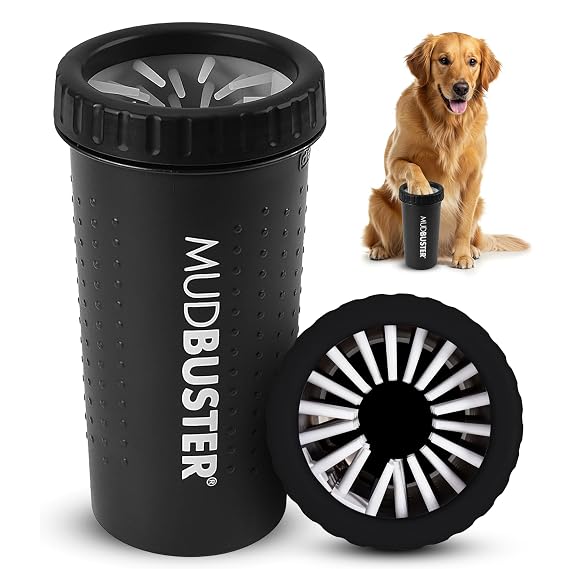 Dexas MudBuster Large Dog Paw Cleaner, Matte Black, Fits 2.5"-3.5" Wide Paws, Gentle Silicone Bristles for Quick, Easy Cleaning