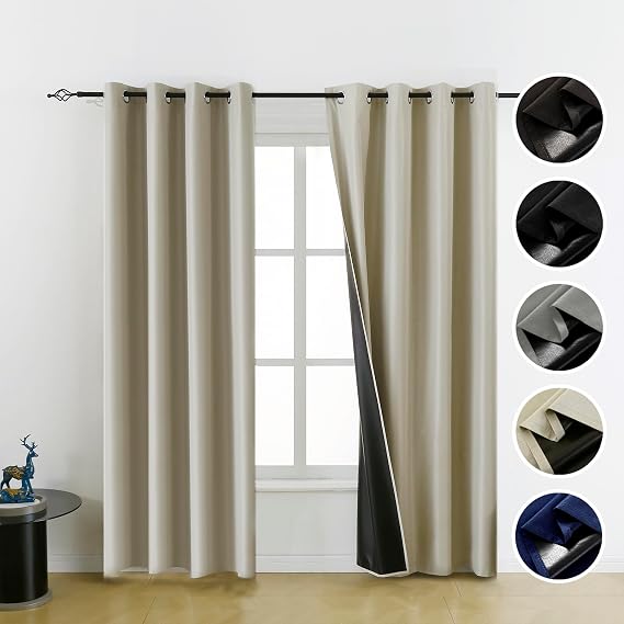 100% Beige Blackout Curtains for Bedroom,Room Darkening Curtains 84 inch Curtains,Black Out Curtains for Living Room,Thin Blackout Curtains,54 Wide,2 Panels