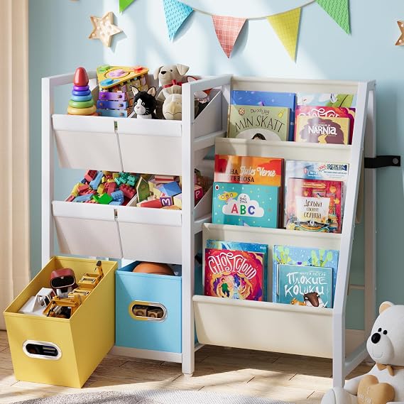 LATIBELL Kids Bookshelf Toy Storage Organizer, Toddler Baby Montessori