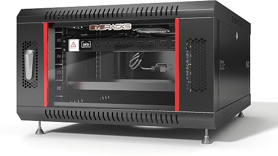 Sysracks Server Rack 6U Wall Mount Rack Locking Cabinet for Network Electronics Security Audio Video AV Equipment Data Rack Legs/Power Strip/Shelf/Fan 24-Inch Deep