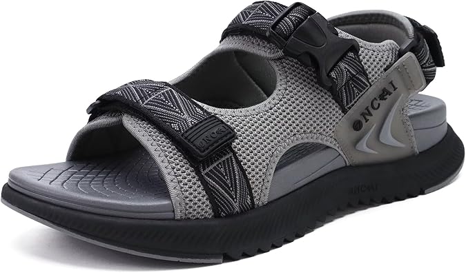 ONCAI Men's Hiking Sandals with Arch Support Mesh Athletic Walking Sandalias Summer Outdoor Cushion Thick Rubber Soles and Recovery Sports Fisherman Sandals Size 7-15