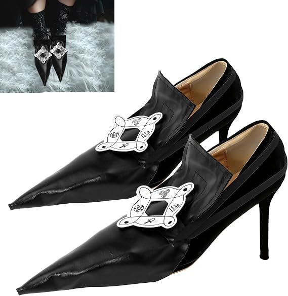 W-Plus Witch Shoe Covers Adults - Witch Costume Accessories for Women, Black Witches Shoes Cover for Halloween Costumes Dress Up
